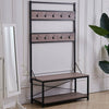 Large Metal Hat and Coat Stand Vintage Wooden Bench Clothes Shoe Rack With Shelf
