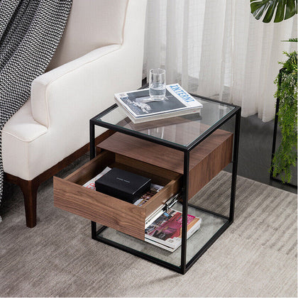 Thicken Tempered Glass End Table Coffee Table Shelf Home Furniture Office Decor
