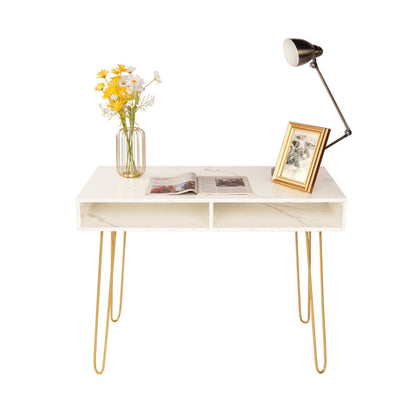 FCH Marble Iron Foot Computer Table 103x55x80cm White 2 open cubbies UK