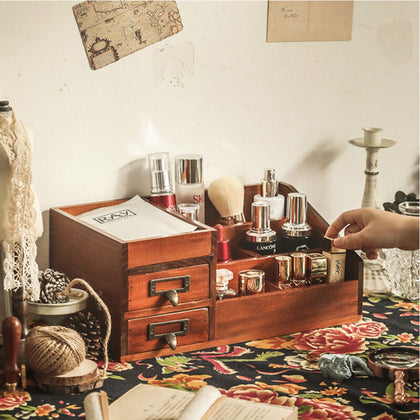 Table Makeup Cosmetic Diaplay Storage Organizer Holder Stand With Drawers Wood