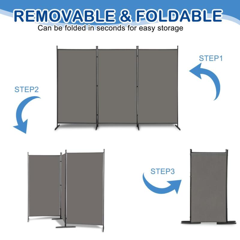 Panel Stand Protector 6Ft 3-Panels Room Divider Wall Privacy Screen Protector Foldable Frees ...