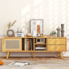 Bamboo TV Stand for TVs up to 65’’ Modern TV Cabinet Console Table w/ 2 Drawers