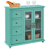 2-door Buffet Sideboard Modern Pantry Cupboard Tempered Glass Cabinet 4 Drawers