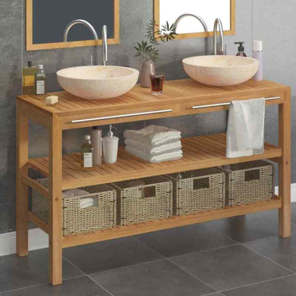 Bathroom Vanity Cabinet Solid Teak with Sinks Marble E7L1