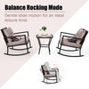 Outdoor 3 PCS Patio Rattan Wicker Rocking Bistro Set W/ Glass Table & Cushions