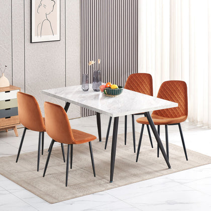 Wooden Dining Table and Chairs 4/6 Set Velvet Seat Kitchen Room Furniture Grey