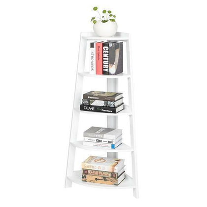 5 Tier Wood Corner Shelf Stand Wood Display Storage Rack Home Furniture White