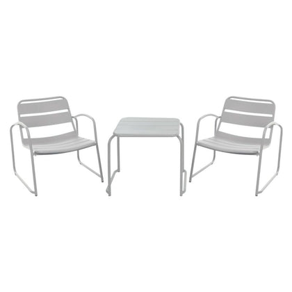 3 Piece Outside Garden Taupe Metal Patio Furniture Table And Chair Lounge Set