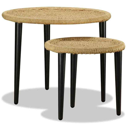 Coffee Table Set 2 Pieces Natural Jute Living Room Quality Unit