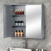 Bathroom Cabinet Cupboard Make-up Storage Shelves with Mirror Double Door Grey