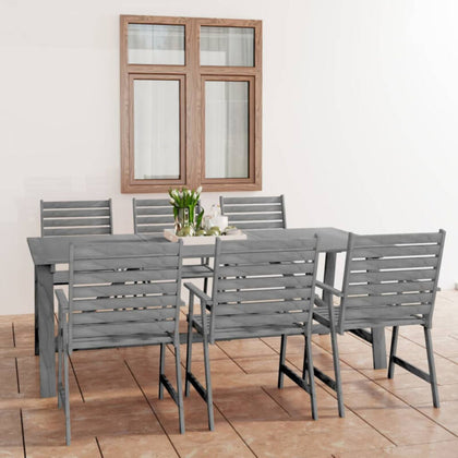7 Piece Garden Dining Set Grey Solid Acacia Wood X9G2