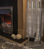 4pc Square Fire Companion Set Modern Silver Fireside Tools Coal Fire Wood Burner