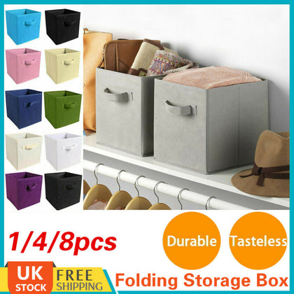 4x 8x Canvas Storage Boxes Foldable Basket Cube Magazine Bookcase Shelving Shelf