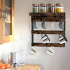 Rustic Distressed Wooden Mug Rack Wall Mounted with Shelf 12 Coffee Cup Hangers