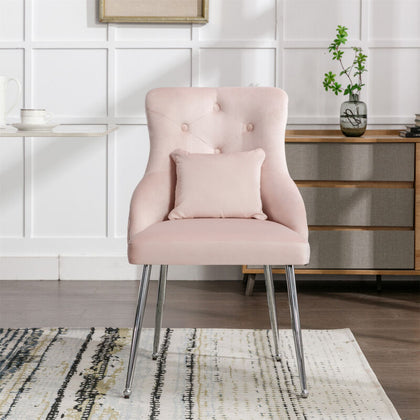 Modern Dining Chair Upholstered Armchair Velvet Restaurant Office Chair Pink QA