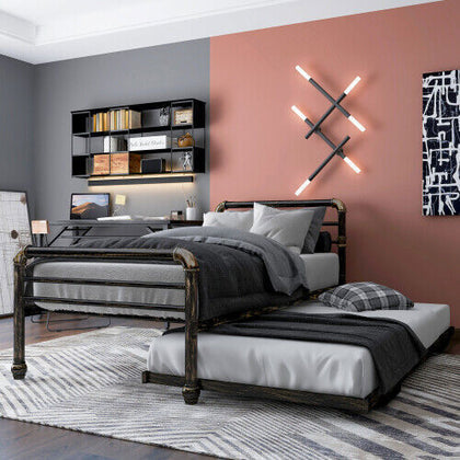 2 in 1 3FT Single Steel Day Bed Guest Trundle Bed Bed Frame Solid Metal Sofa Bed