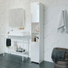 White Tall Bathroom Cabinet Slim Storage Cabinet w/ 2 High Gloss Doors&6 Shelves