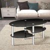 3-Tire Modern Oval Tea Table Smooth Glass Coffee Table Sofa End Side Table