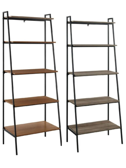 5 Tier Ladder Bookshelf Wooden & Metal Rack Shelving Open Storage Unit Bookcase