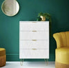 Modern Loft Studio 4 Drawer Chest Gold Metal Legs &Handles Embossed Drawer BLUSH