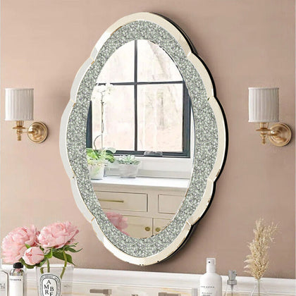 Large Silver Crystal Wall Mirror Diamond Effect Girls Room Vanity Makeup Mirror