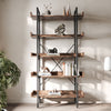 5 Tier Bookcase Shelves Wood & Metal Ladder Metal Pipe Industrial Bookshelf Unit