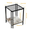 Tempered Glass Side Table Coffee Table Marble Storage Shelf with Dual Pole Legs