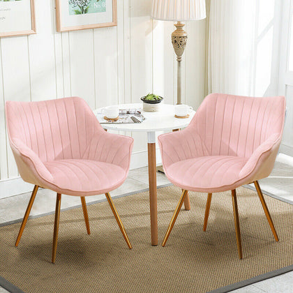 2PCS Dining Chairs With Gold Metal Legs Office Kitchen Lounge Upholstered Chair