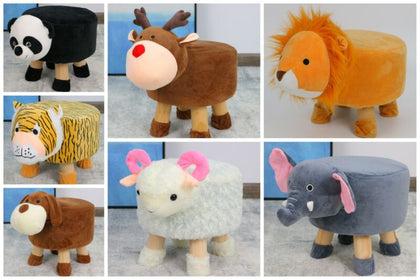 Animal Footstool Upholstered Padded Stool Pouffe Seat Chair Sturdy Wooden Legs