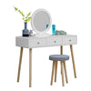 Modern Dressing Table Makeup Desk w/Drawer Round Mirror Stool White Bedroom BN