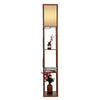 Modern Floor Lamp Standing Light w Wooden Storage Shelf Fabric Shade 220V