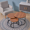 2/3 Nesting Tables Round Nest of Table Set Metal Frame Rustic Wood Tabletop Unit