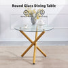 Round Clear Glass Dining Table & 4x White Faux Leather Dining Chairs Golden Legs