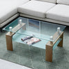 Tempered Glass Coffee Table Shelf Rectangle Livingroom Wood effect Legs