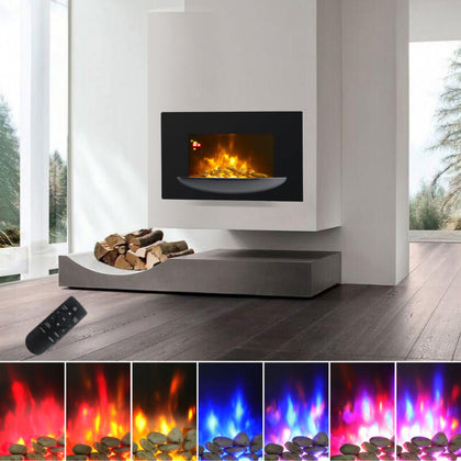 1800W Electric Fire Fireplace w/ LED Flame Effect Timer Remote Home Wall Heater