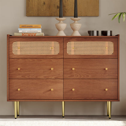 Chest of Drawers with 6 Drawers Rattan Cabinet Bedroom Furniture Storage Bedside