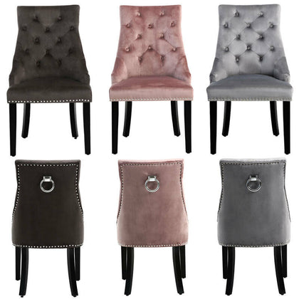 2 Velvet Kitchen Dining Room Chairs Ring Knocker High Back Chair Button Armchair