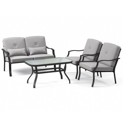 4Pcs Garden Patio Conversation Furniture Set Metal Outdoor Sofa Set w/Cushions