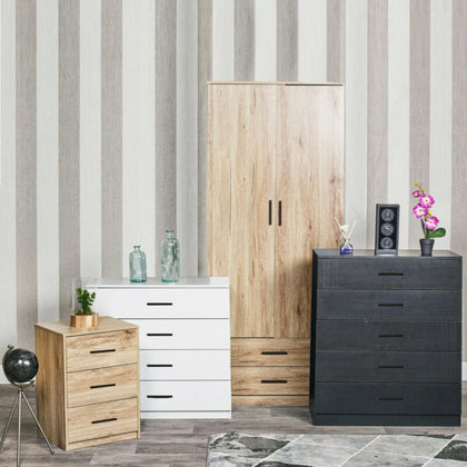 4 Piece Wooden Bedroom Set Wardrobe Chest Cabinet Bedside Table Clothes Storage