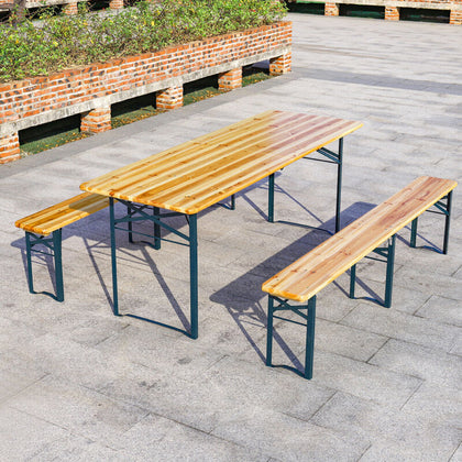 197x69cm Foldable Beer Table Outdoor Garden Bistro Wood Metal Table Benches