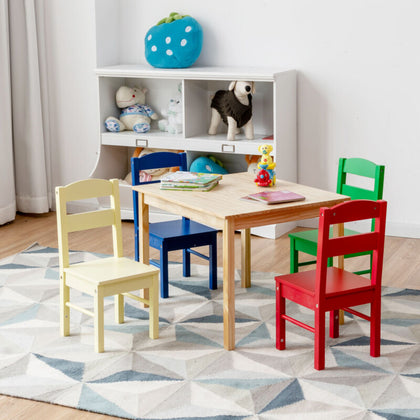 Kids Table and 4 Chairs Wooden Table Furniture Activity Table Set for Toddlers