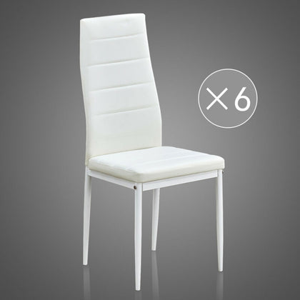6PC White Dining Chairs High Back Faux Leather Padded Seat Dining Room Furniture