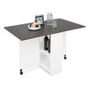 Wooden Mobile Drop Leaf Dining Table Folding Desk w/ 2 Wheels Storage Shelves