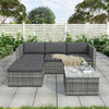 L-shaped Corner Sofa Glass Table Stool Rattan Garden Furniture Patio Lounge Set