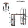 3PCS Bar Table & 2 Stool Industrial Kitchen Dining Set W/ Wine Rack Side Storage