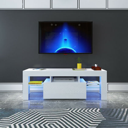 130cm Matt High Gloss TV Stand Cabinet Unit Front Sideboard Shelves LED Lights