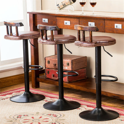 2 PU Breakfast Bar Stools Leather Seat Pub Style Vintage Wood Swivel Adjustable