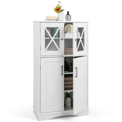 Bathroom Storage Floor Cabinet Freestanding Wooden Storage Cupboard with 4 Doors