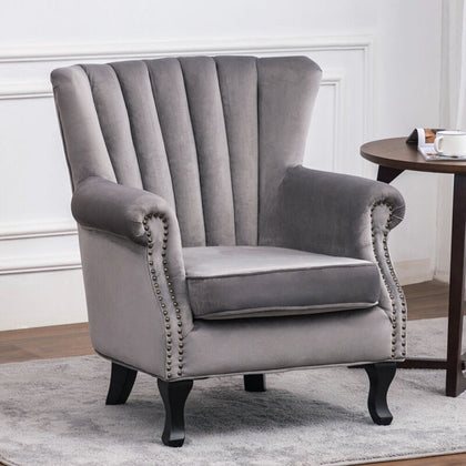Upholstered Wing Back Oyster Retro Armchair Queen Anne Chair Lounge Sofa Velvet