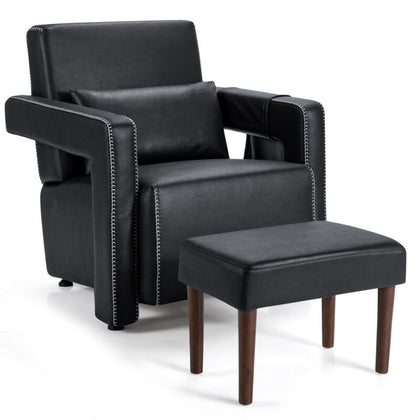 Modern Accent Sofa Chair with Ottoman Upholstered leisure Armchair Living Room